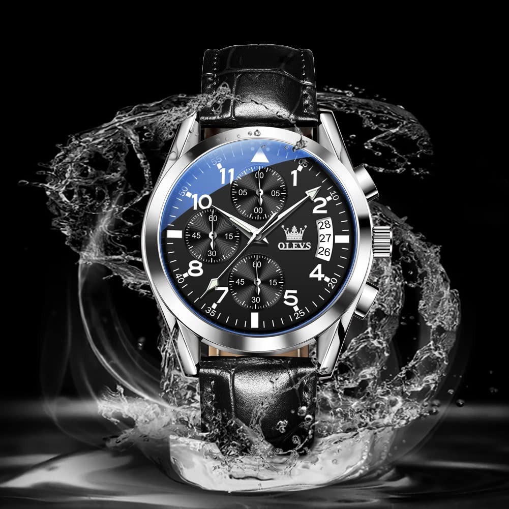 Foto 4 | Reloj Olevs Para Hombre, Piel, Negro, Impermeable, Luminoso, Con Fecha - Venta Internacional.