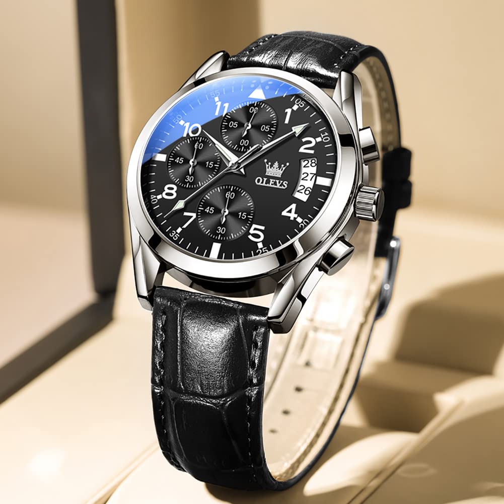 Foto 7 | Reloj Olevs Para Hombre, Piel, Negro, Impermeable, Luminoso, Con Fecha - Venta Internacional.