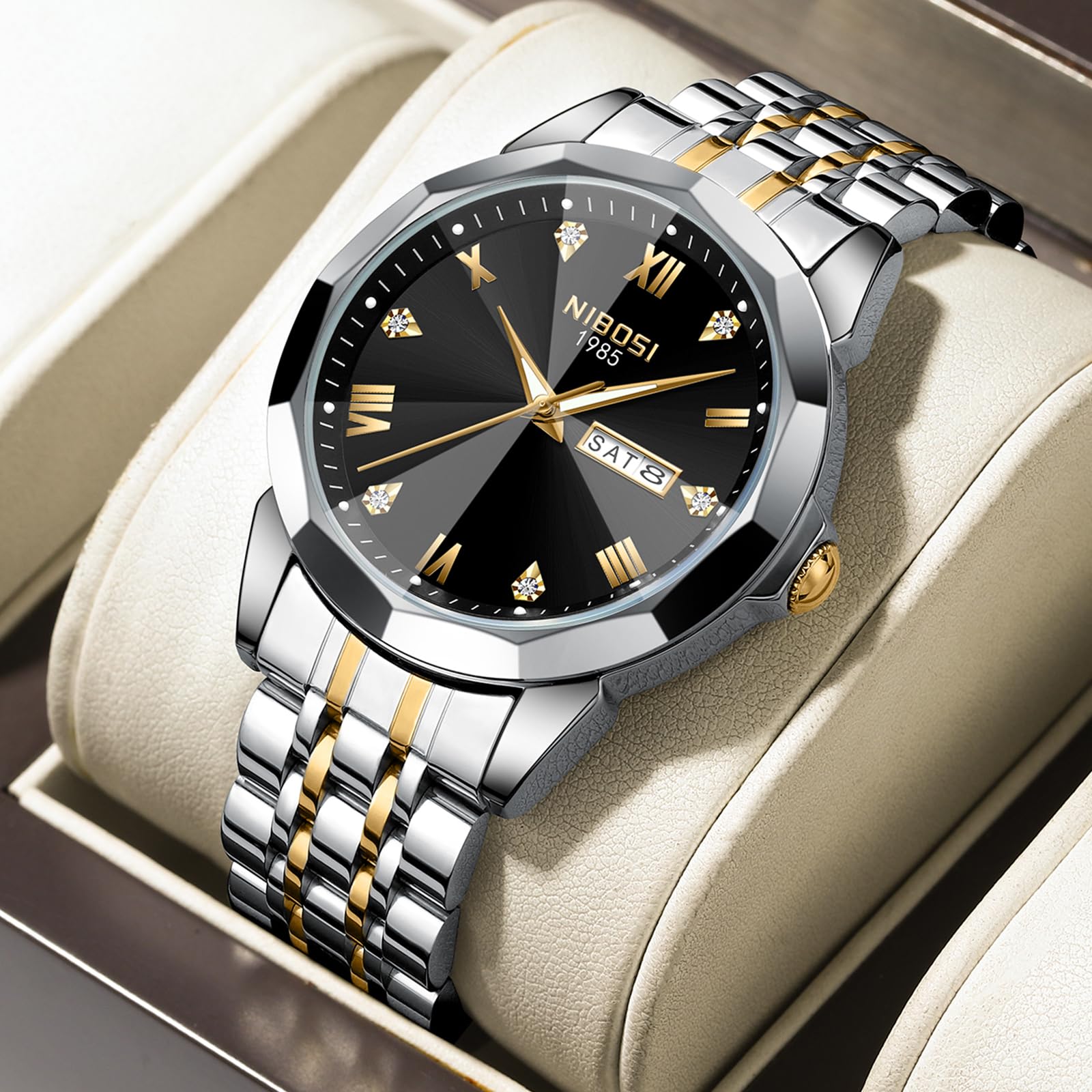 Foto 6 pulgar | Reloj Nibosi Analógico Impermeable Diamond Day-date Para Hombre - Venta Internacional.