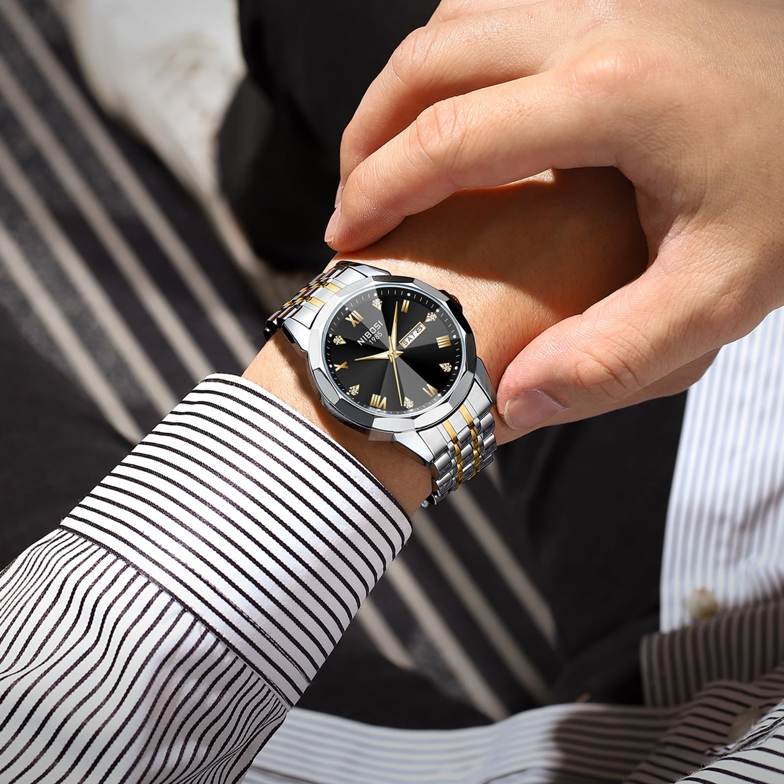 Foto 7 | Reloj Nibosi Analógico Impermeable Diamond Day-date Para Hombre - Venta Internacional.