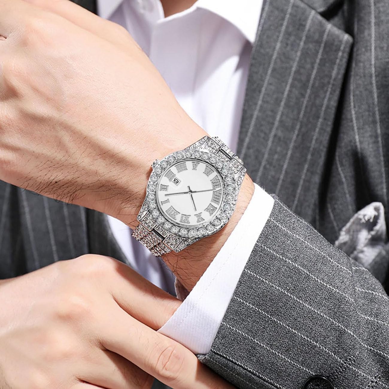 Foto 4 pulgar | Reloj Senrud Para Hombre, Moderno, Con Cristales De Imitación, Cuarzo, Plata - Venta Internacional.
