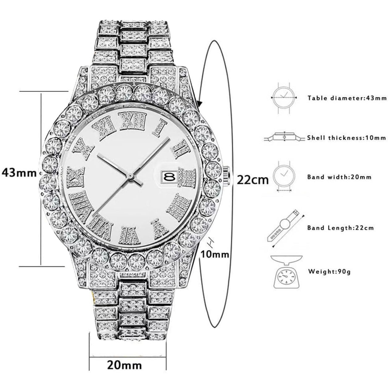 Foto 5 pulgar | Reloj Senrud Para Hombre, Moderno, Con Cristales De Imitación, Cuarzo, Plata - Venta Internacional.