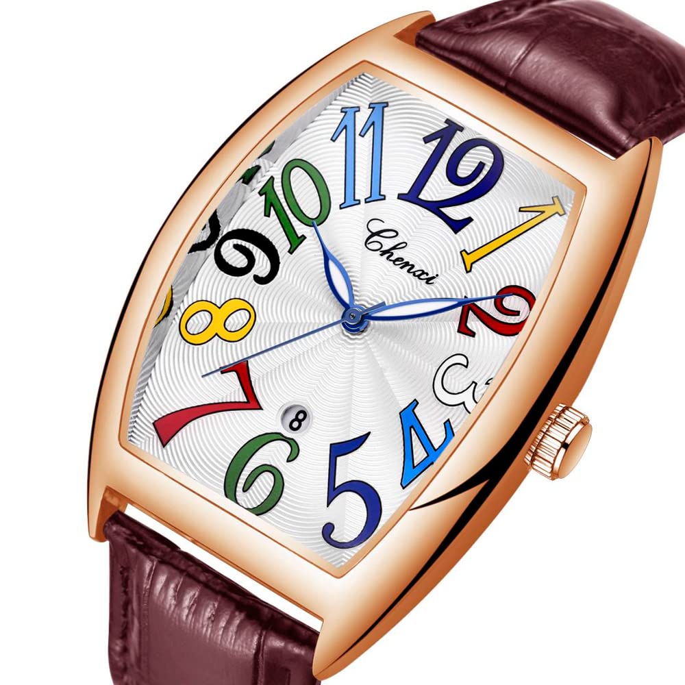 Foto 3 pulgar | Reloj Tiong Brown Con Correa De Piel Cuadrada Para Hombre, Diseño Luminoso - Venta Internacional.