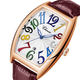 Foto 2 | Reloj Tiong Brown Con Correa De Piel Cuadrada Para Hombre, Diseño Luminoso - Venta Internacional.