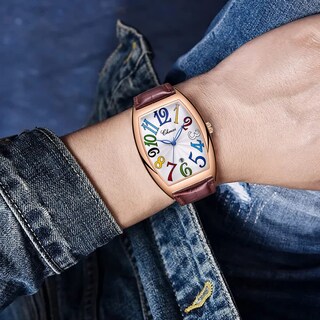 Foto 7 | Reloj Tiong Brown Con Correa De Piel Cuadrada Para Hombre, Diseño Luminoso - Venta Internacional.