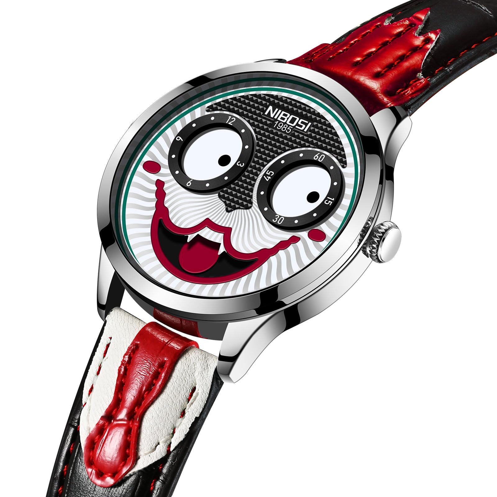 Foto 2 | Reloj Analógico Nibosi Clown Quartz Para Hombre Con Correa De Piel - Venta Internacional.