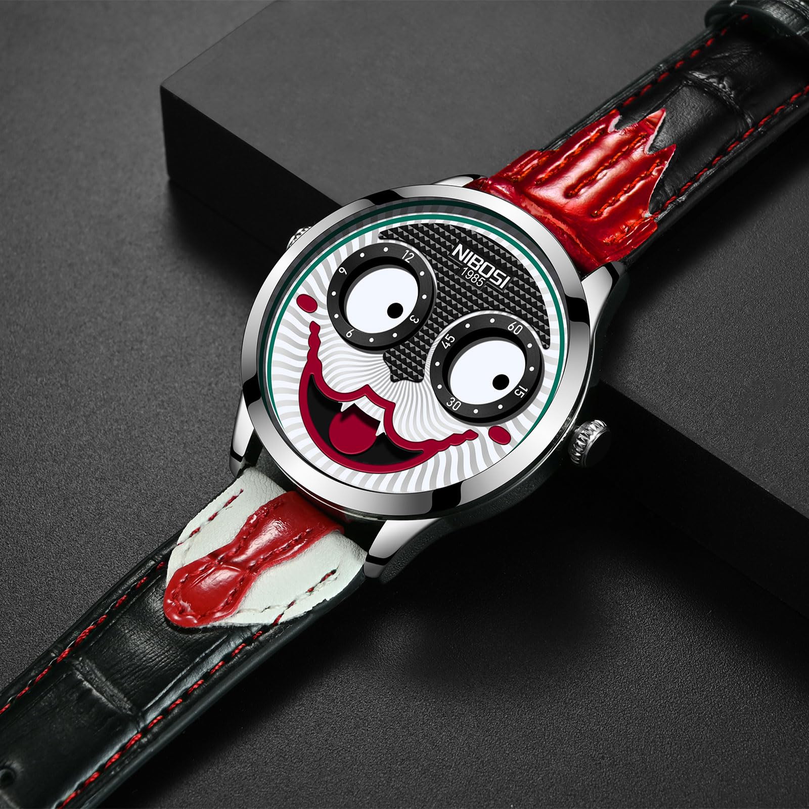 Foto 4 | Reloj Analógico Nibosi Clown Quartz Para Hombre Con Correa De Piel - Venta Internacional.