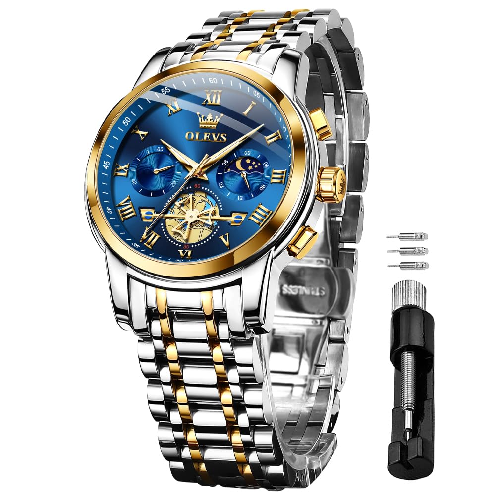 Foto 2 pulgar | Reloj Olevs Chronograph Moon Phase De Acero Inoxidable Para Hombre - Venta Internacional.