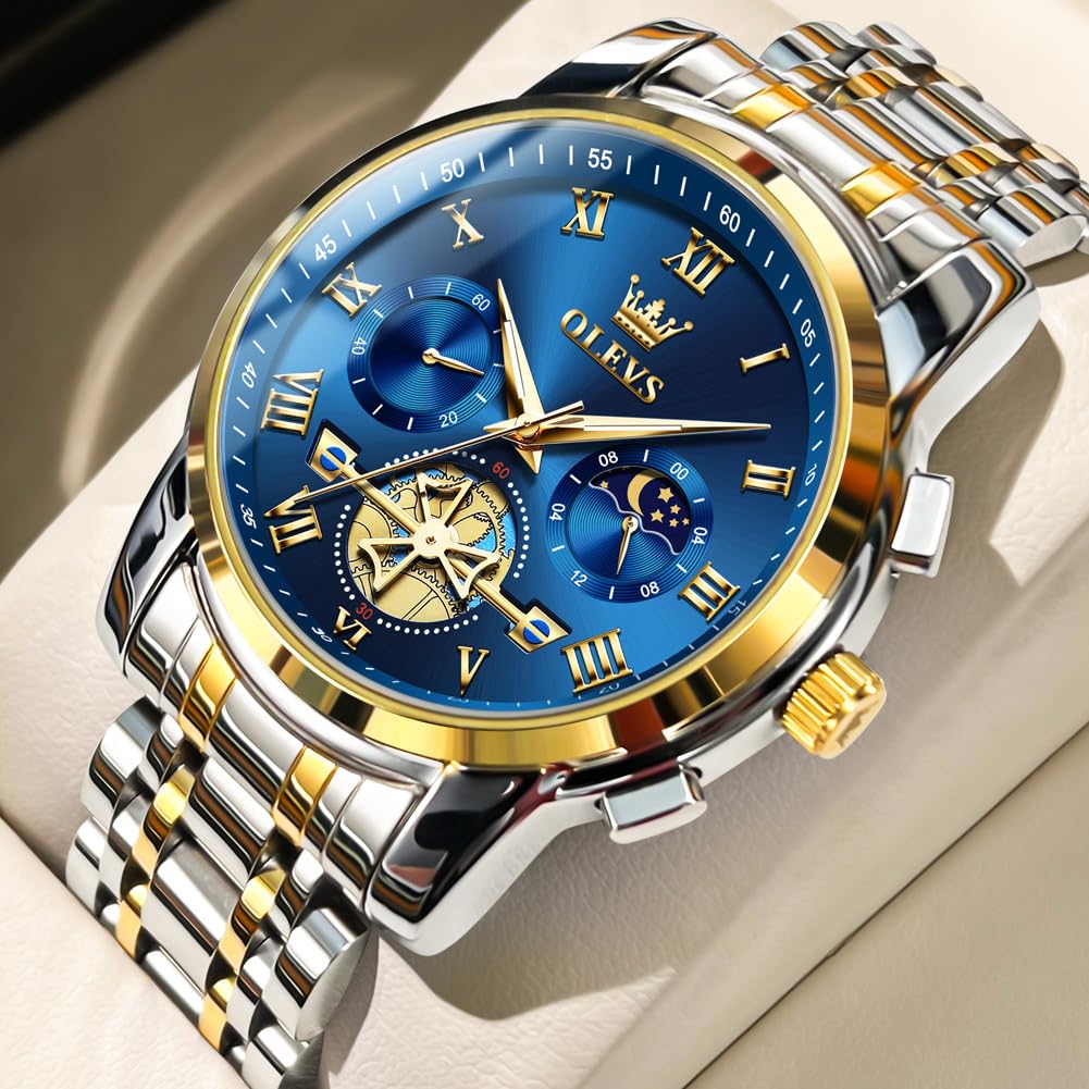 Foto 2 | Reloj Olevs Chronograph Moon Phase De Acero Inoxidable Para Hombre - Venta Internacional.