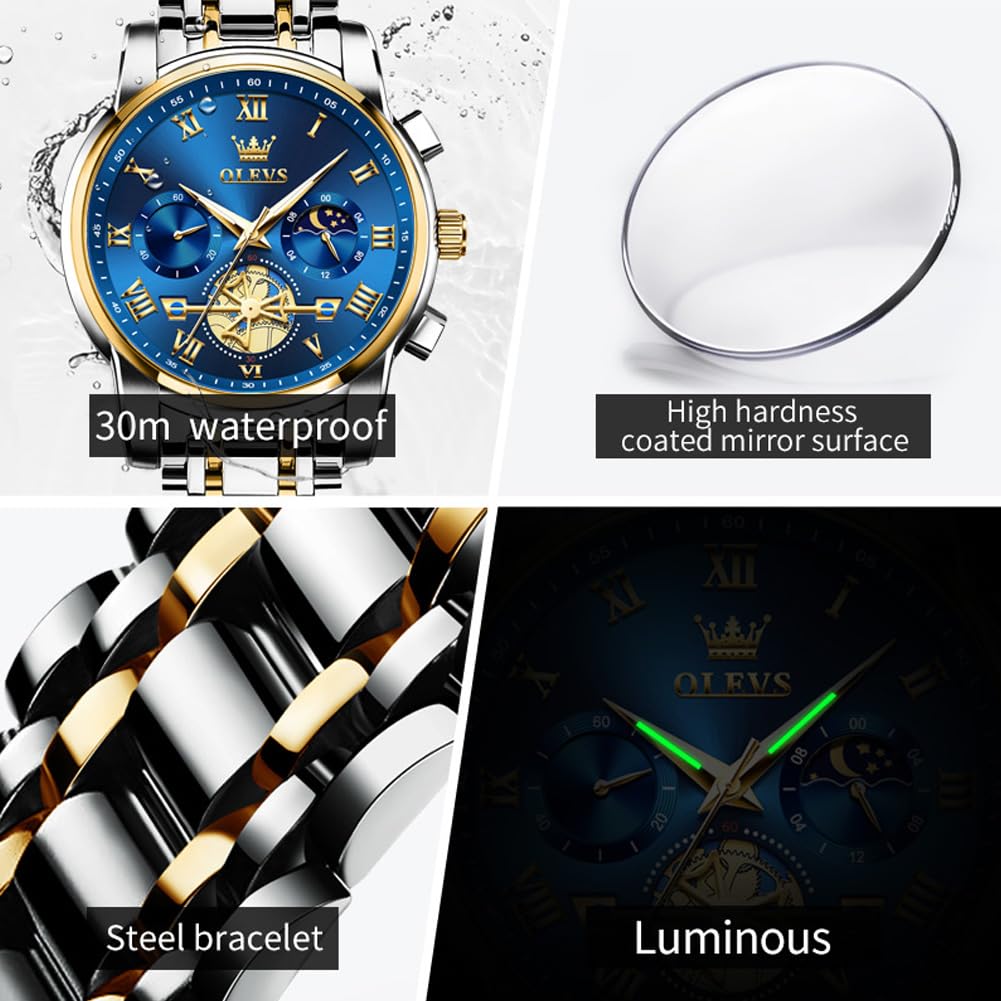 Foto 4 pulgar | Reloj Olevs Chronograph Moon Phase De Acero Inoxidable Para Hombre - Venta Internacional.