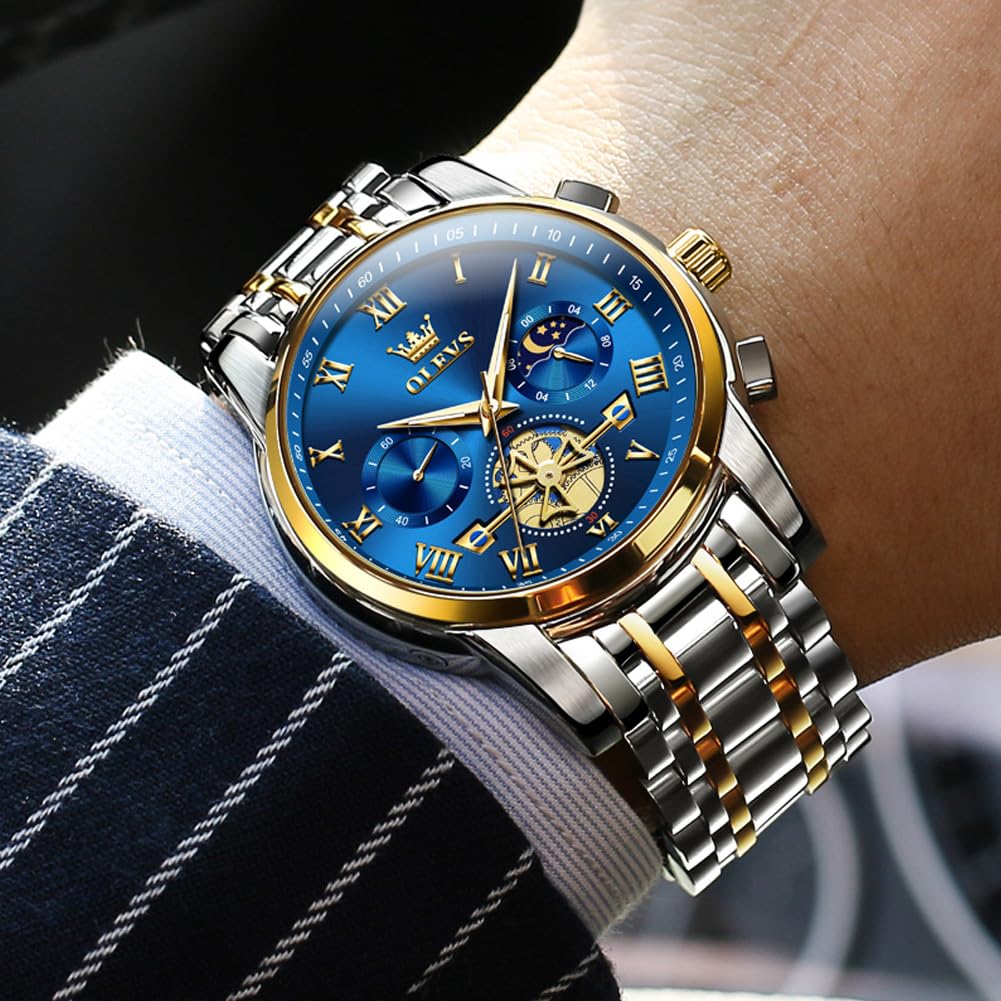 Foto 7 pulgar | Reloj Olevs Chronograph Moon Phase De Acero Inoxidable Para Hombre - Venta Internacional.