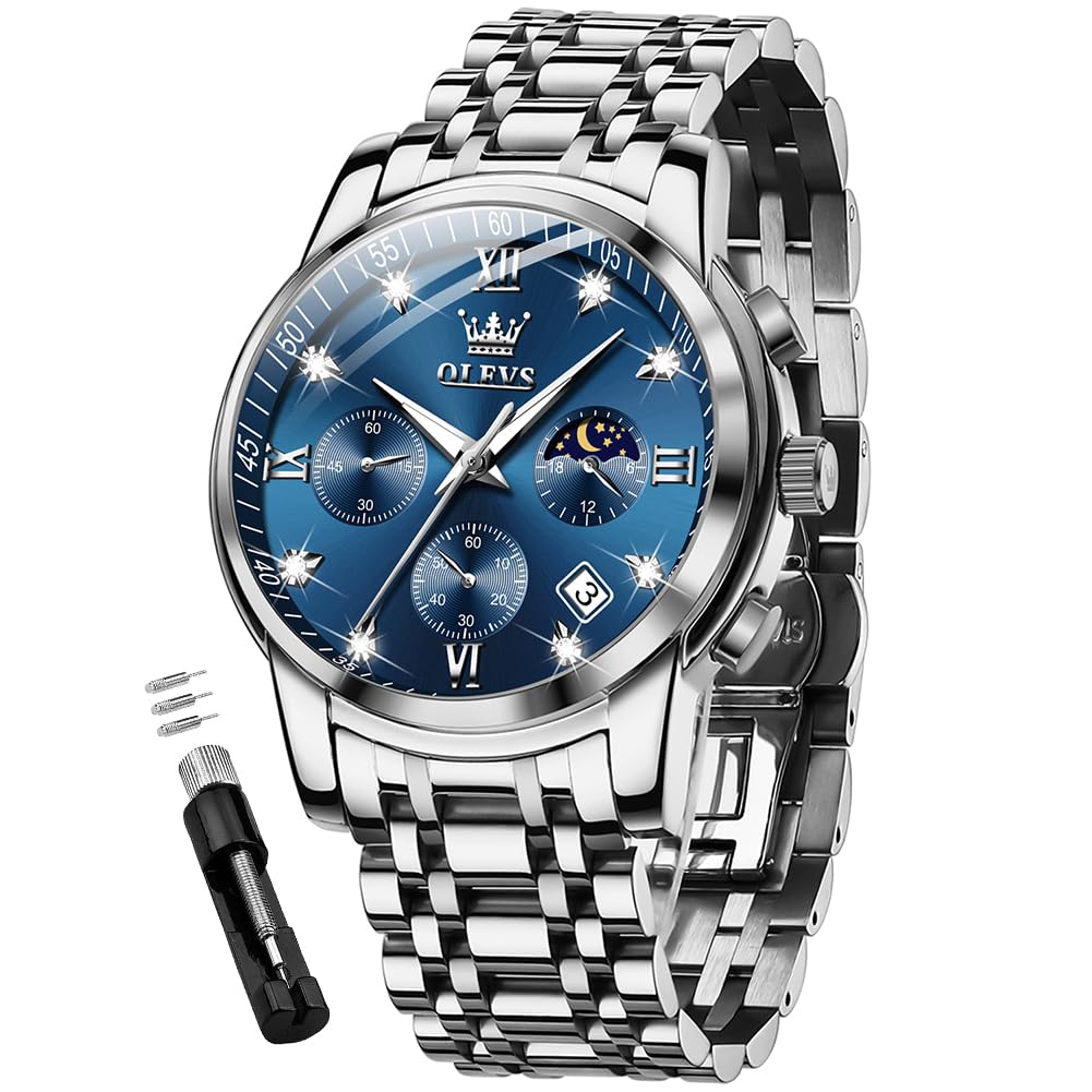 Foto 2 pulgar | Reloj Olevs Chronograph Diamond Quartz Moon Phase Para Hombre - Venta Internacional.
