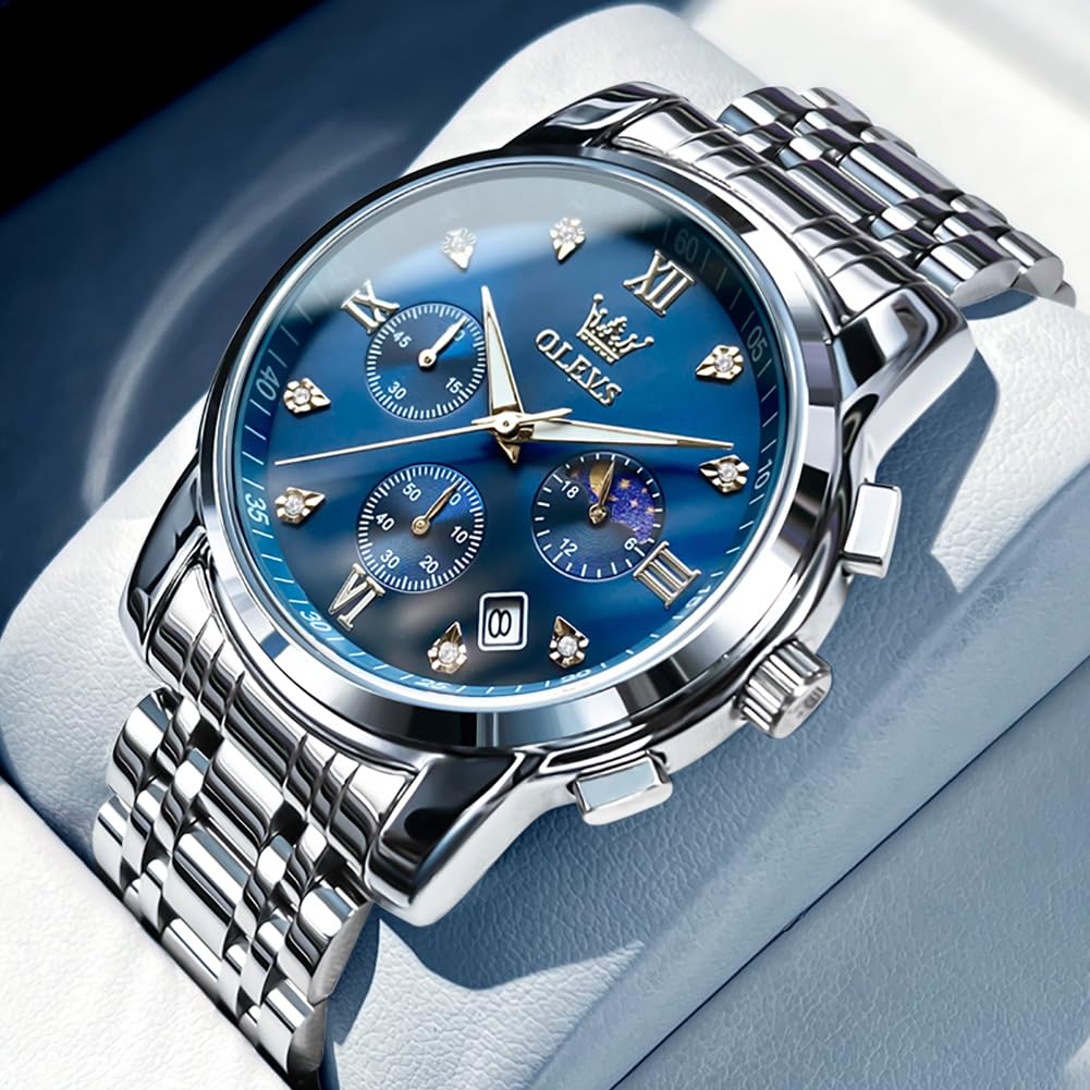 Foto 3 pulgar | Reloj Olevs Chronograph Diamond Quartz Moon Phase Para Hombre - Venta Internacional.