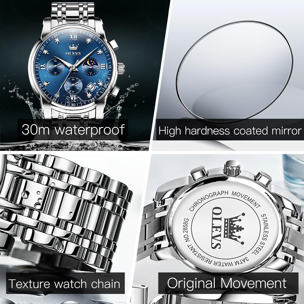 Foto 4 | Reloj Olevs Chronograph Diamond Quartz Moon Phase Para Hombre - Venta Internacional.