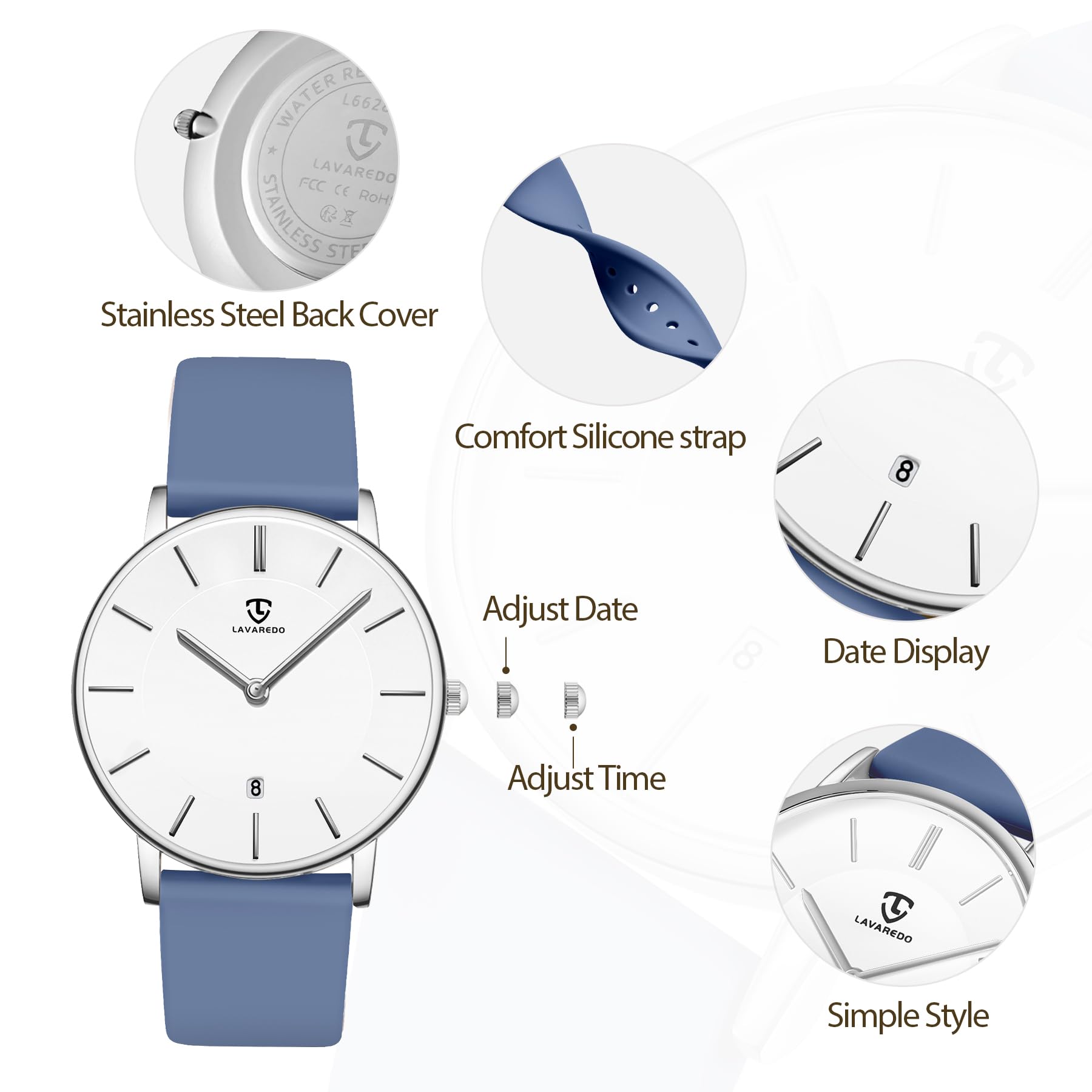 Foto 6 pulgar | Reloj L Lavaredo Para Hombre Llavaredo De Silicona Extremadamente Fina - Venta Internacional.