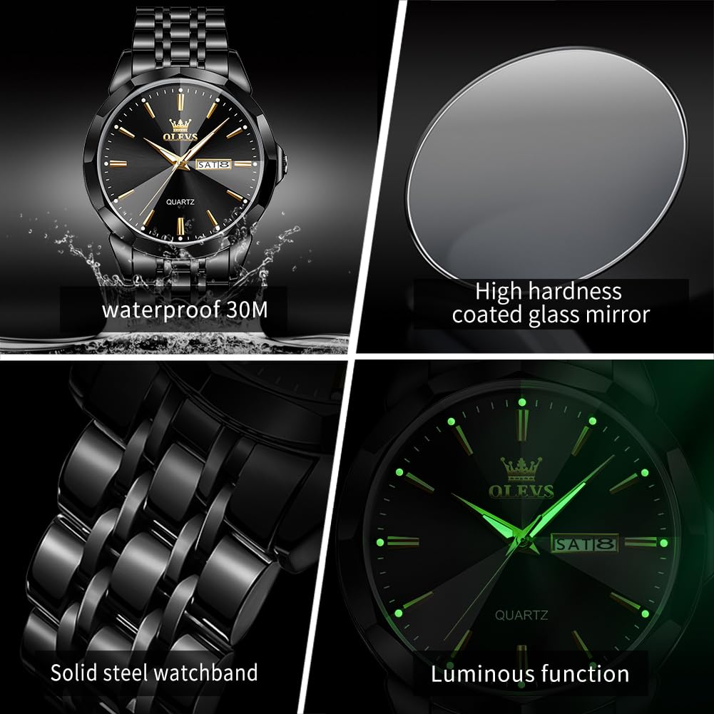 Foto 7 pulgar | Reloj Olevs Para Hombre Analógico De Acero Inoxidable Resistente Al Agua - Venta Internacional.