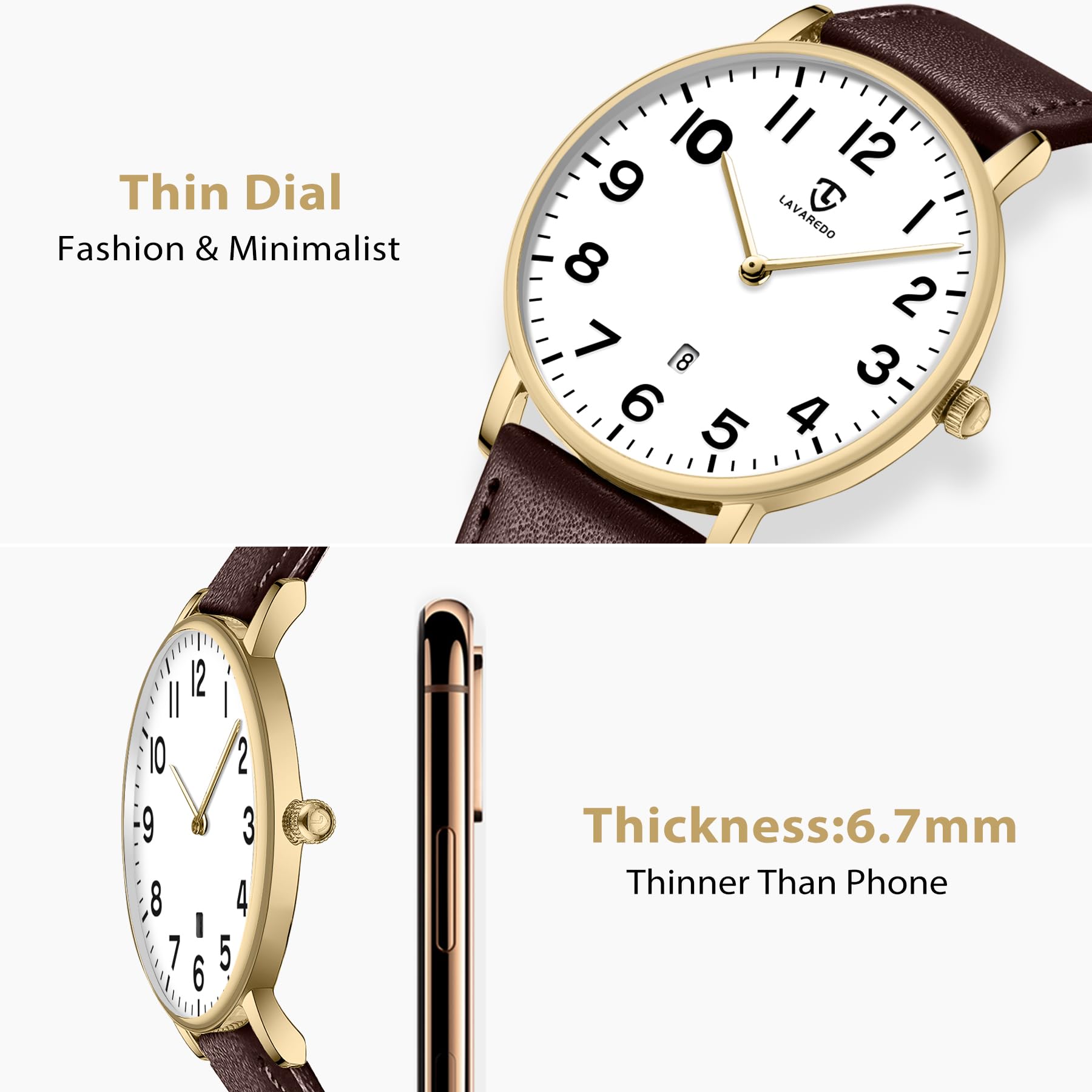 Foto 3 pulgar | Reloj L Lavaredo Para Hombre Llavaredo De Piel Extremadamente Fina - Venta Internacional.