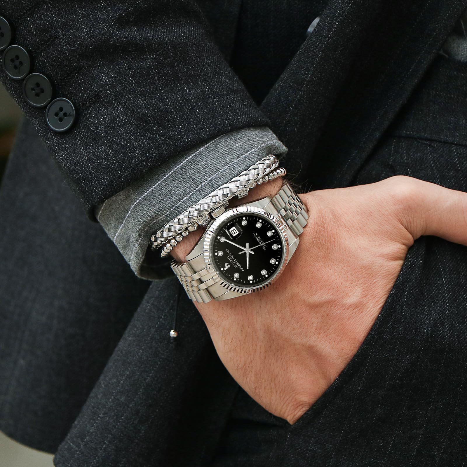 Foto 4 | Reloj Mecánico Automático Burei De Acero Inoxidable Para Hombre - Venta Internacional.