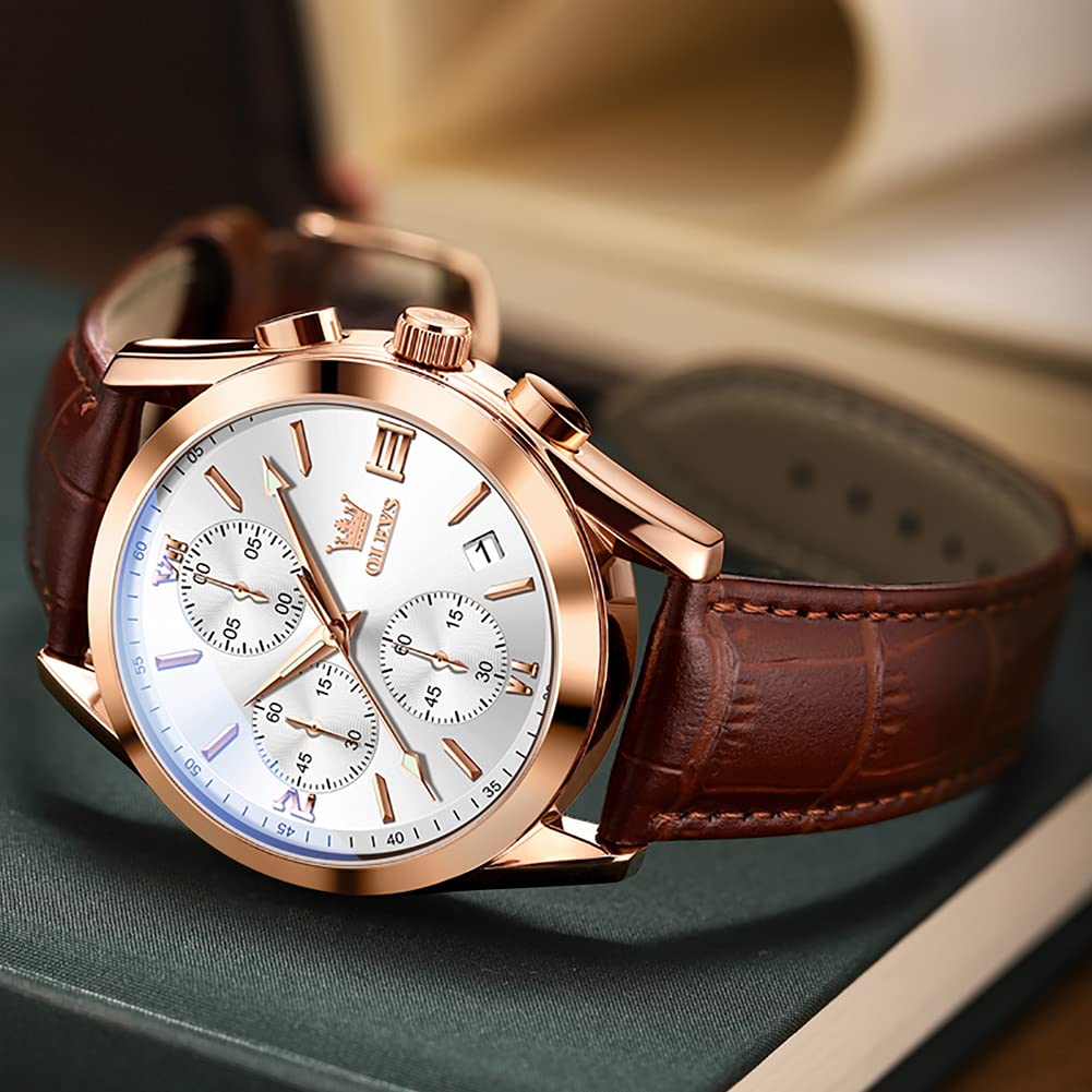 Foto 2 | Reloj Olevs Con Cronógrafo Luminoso De Cuero Impermeable Para Hombre - Venta Internacional.