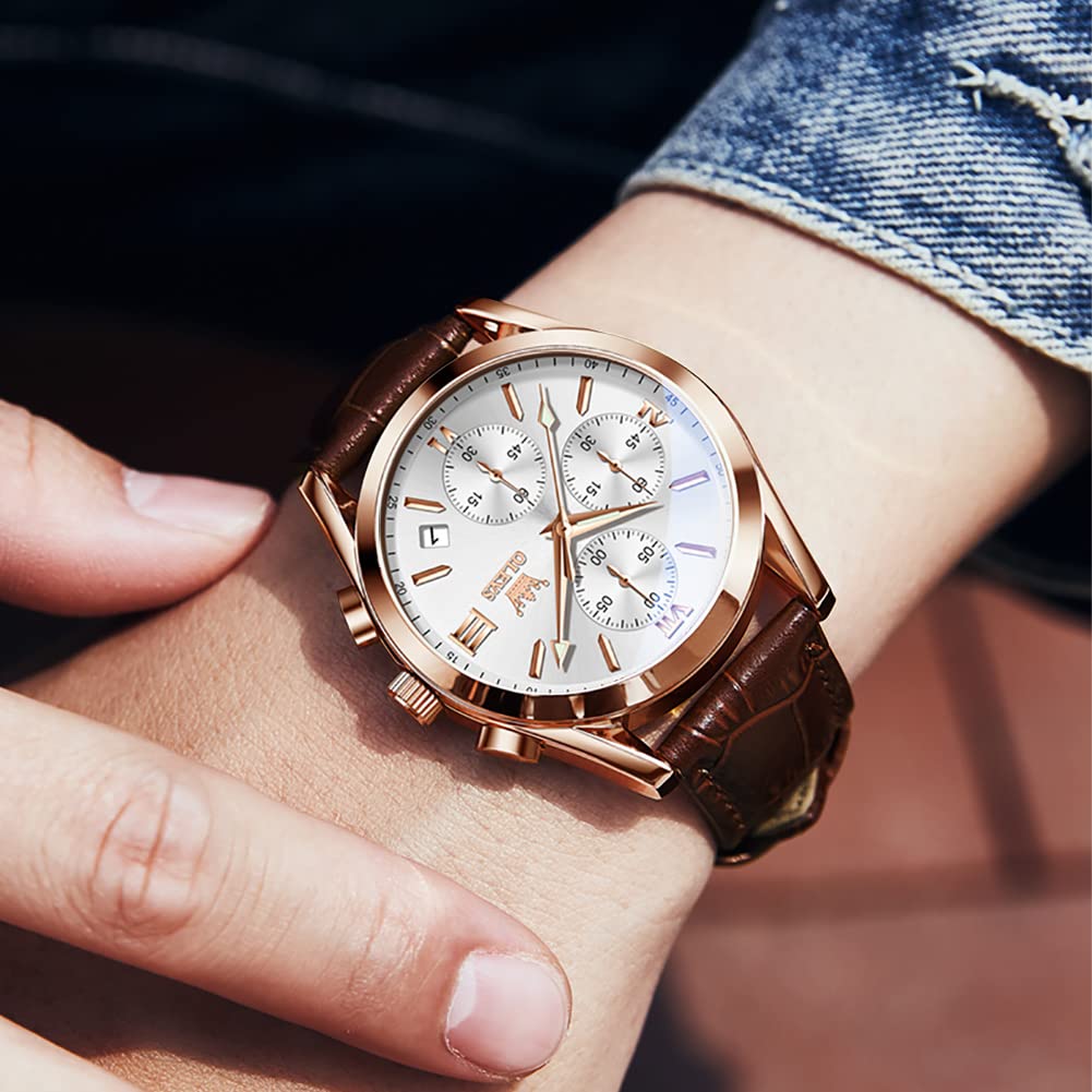 Foto 4 pulgar | Reloj Olevs Con Cronógrafo Luminoso De Cuero Impermeable Para Hombre - Venta Internacional.