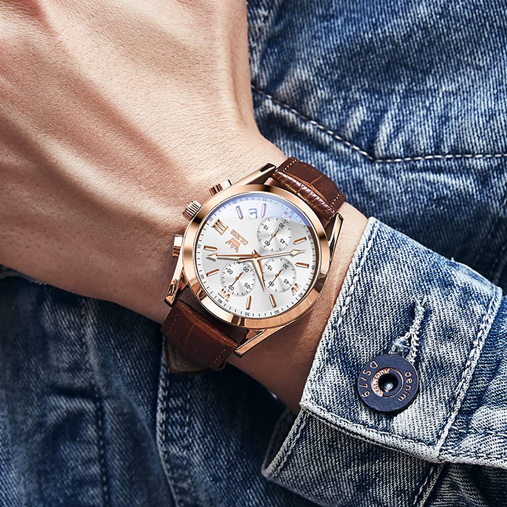 Foto 7 | Reloj Olevs Con Cronógrafo Luminoso De Cuero Impermeable Para Hombre - Venta Internacional.