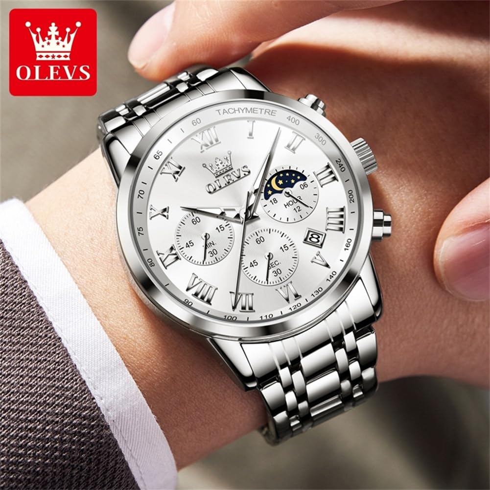 Foto 4 pulgar | Reloj Olevs Para Hombre, Cronógrafo Analógico De Cuarzo, Acero Inoxidable - Venta Internacional.