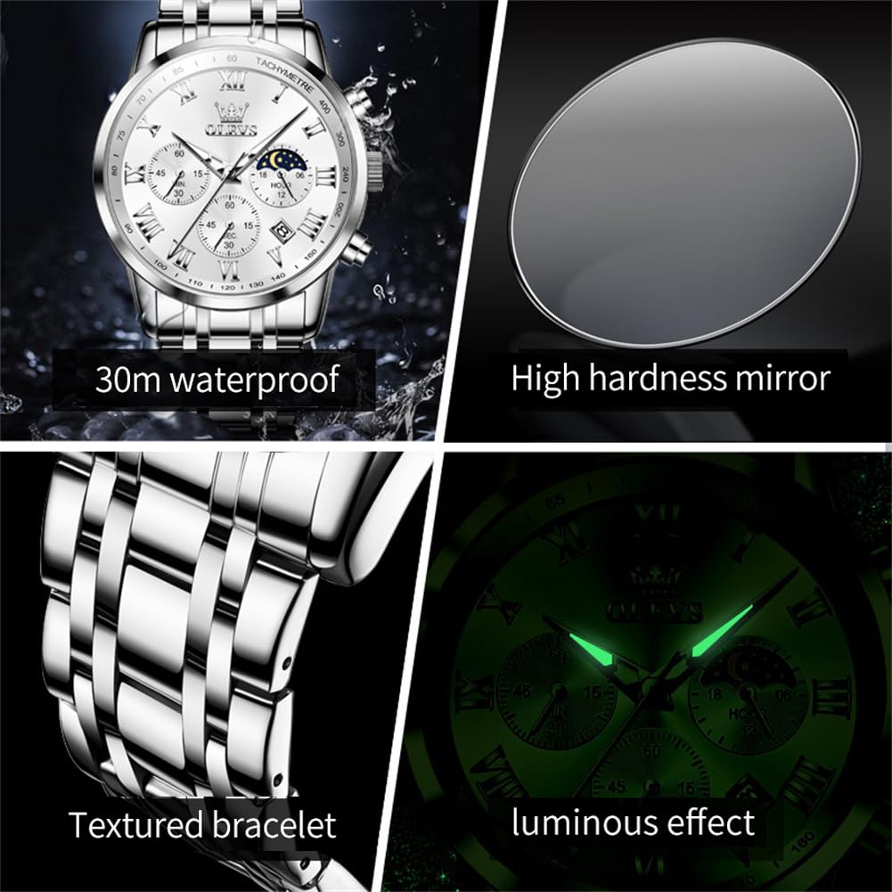 Foto 5 pulgar | Reloj Olevs Para Hombre, Cronógrafo Analógico De Cuarzo, Acero Inoxidable - Venta Internacional.