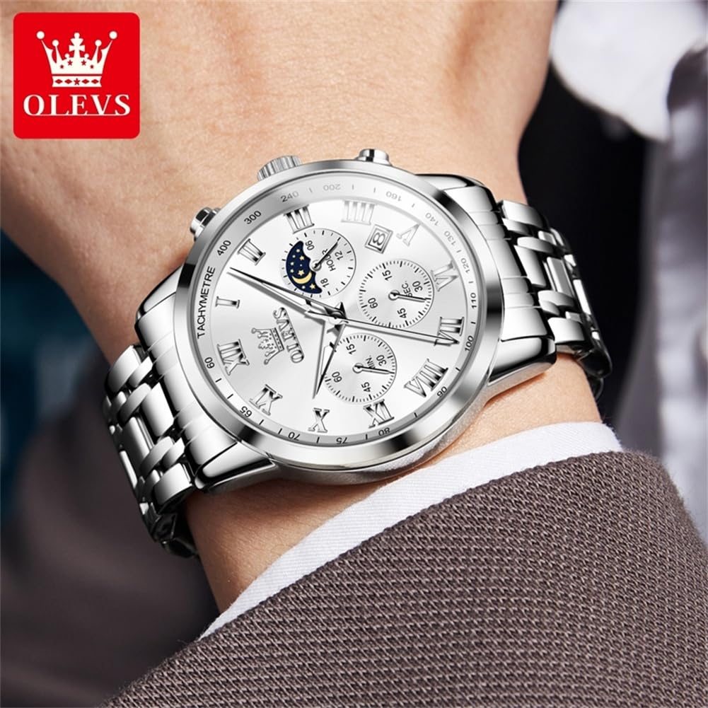 Foto 7 | Reloj Olevs Para Hombre, Cronógrafo Analógico De Cuarzo, Acero Inoxidable - Venta Internacional.