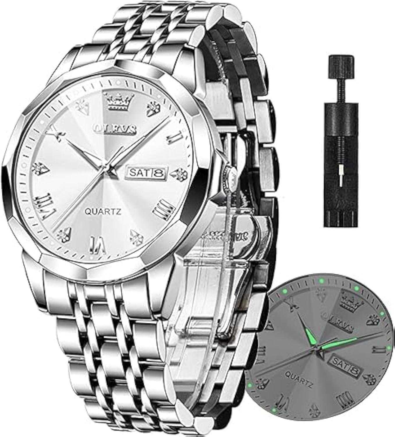 Foto 2 pulgar | Reloj Olevs Silver De Acero Inoxidable Impermeable Para Hombre - Venta Internacional.