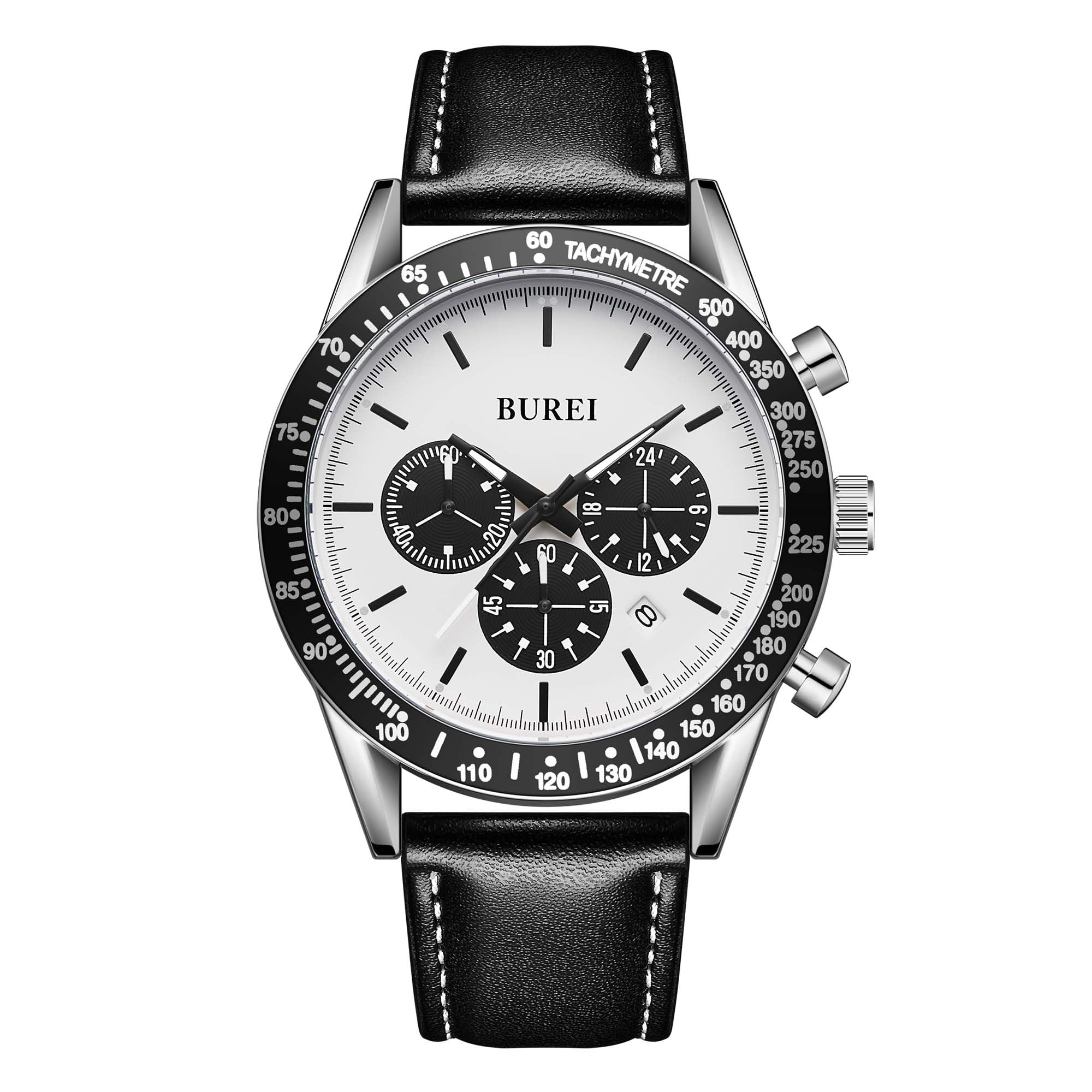 Reloj Burei De Cuero Negro Para Hombre Con Cronógrafo 3atm Impermeable - Venta Internacional.