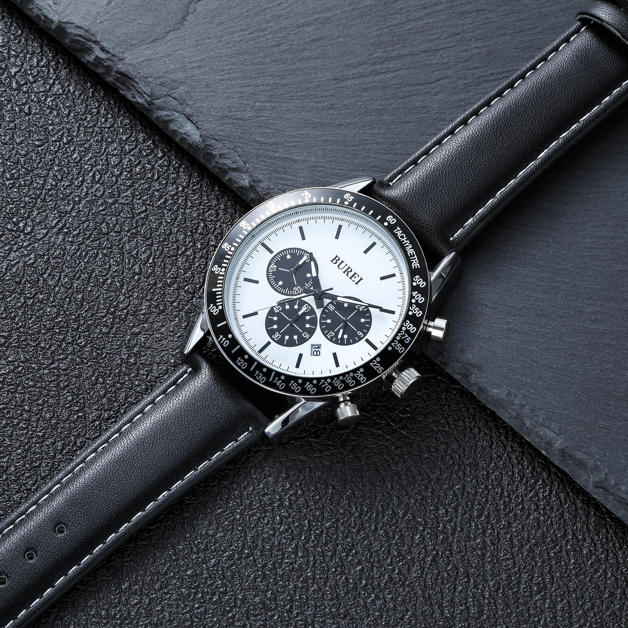 Foto 5 pulgar | Reloj Burei De Cuero Negro Para Hombre Con Cronógrafo 3atm Impermeable - Venta Internacional.