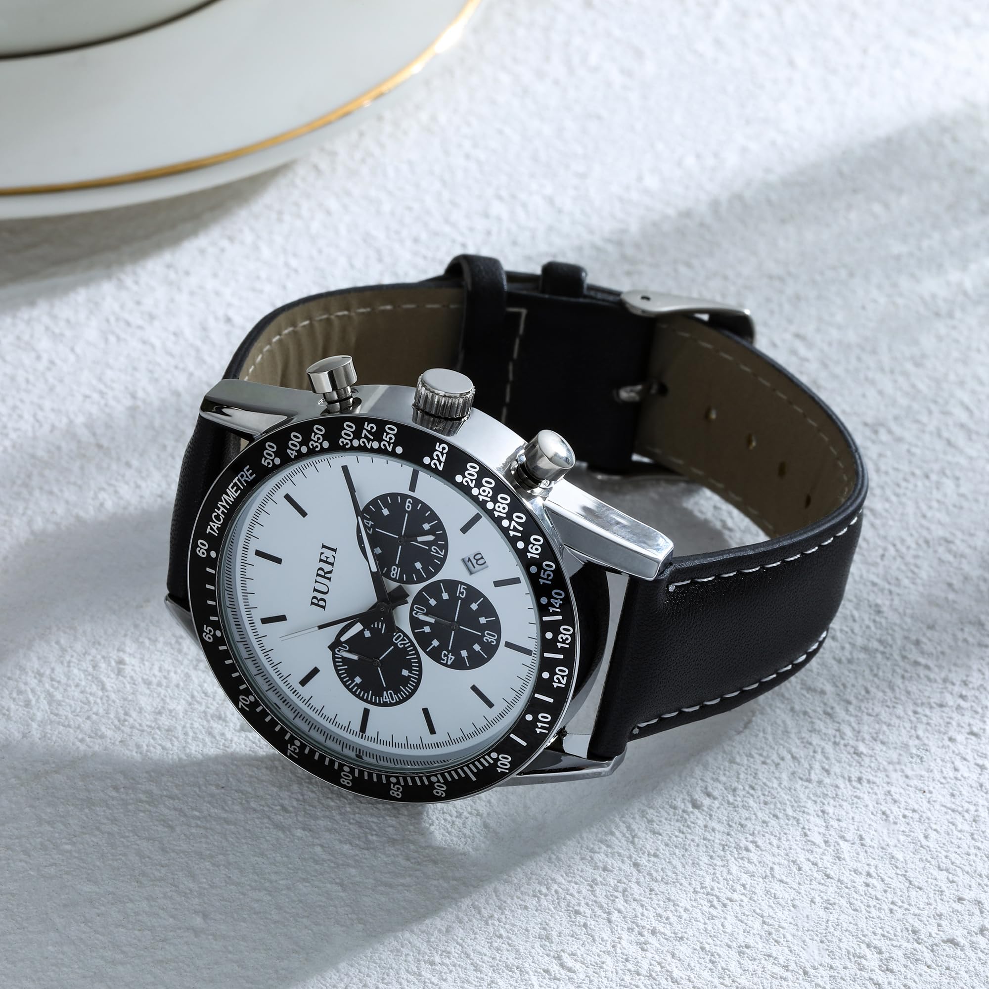 Foto 6 pulgar | Reloj Burei De Cuero Negro Para Hombre Con Cronógrafo 3atm Impermeable - Venta Internacional.