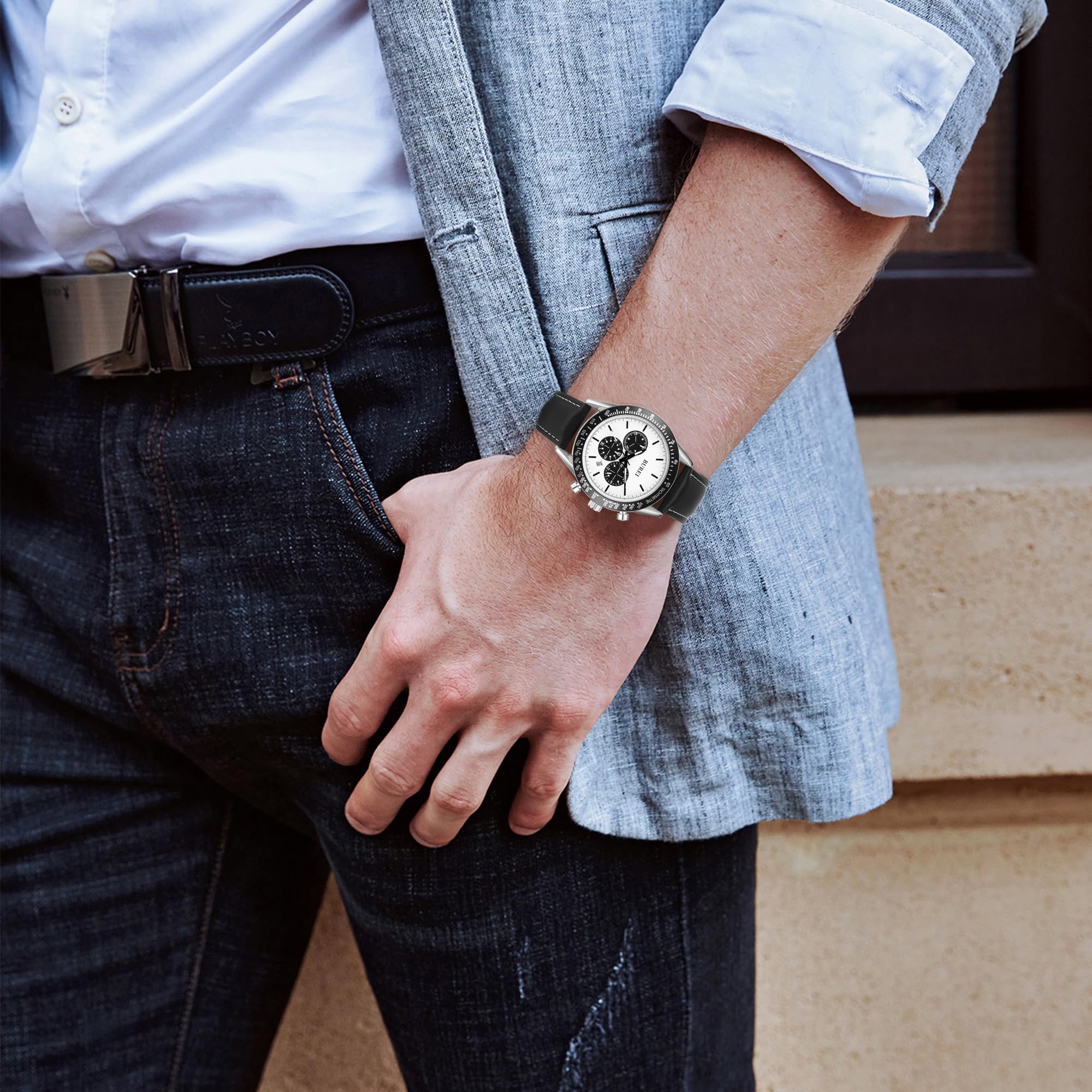 Foto 7 | Reloj Burei De Cuero Negro Para Hombre Con Cronógrafo 3atm Impermeable - Venta Internacional.