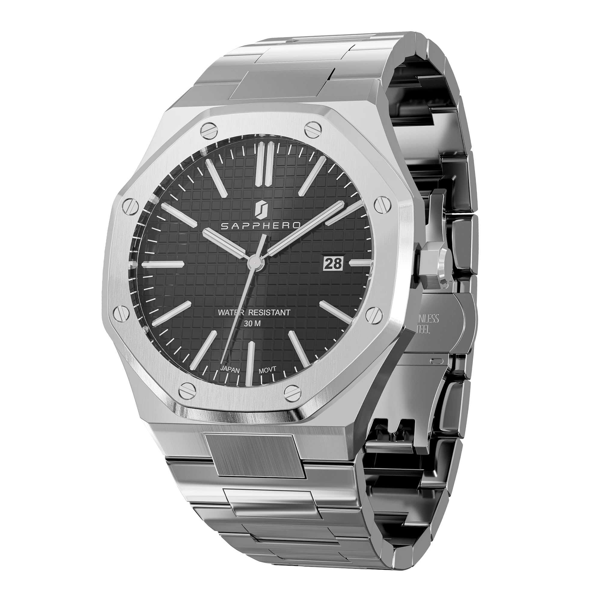Reloj Sapphero Siver De Acero Inoxidable 30 M Resistente Al Agua Para Hombre - Venta Internacional.