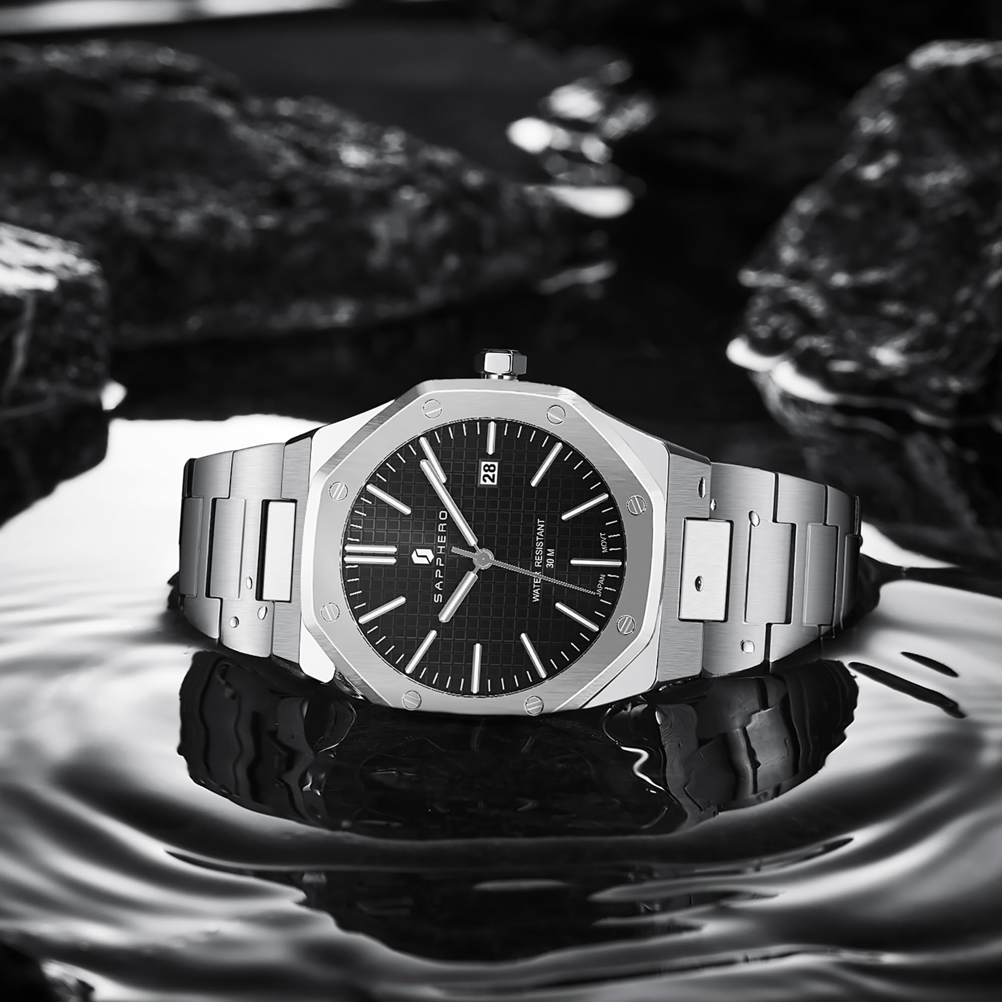 Foto 6 pulgar | Reloj Sapphero Siver De Acero Inoxidable 30 M Resistente Al Agua Para Hombre - Venta Internacional.
