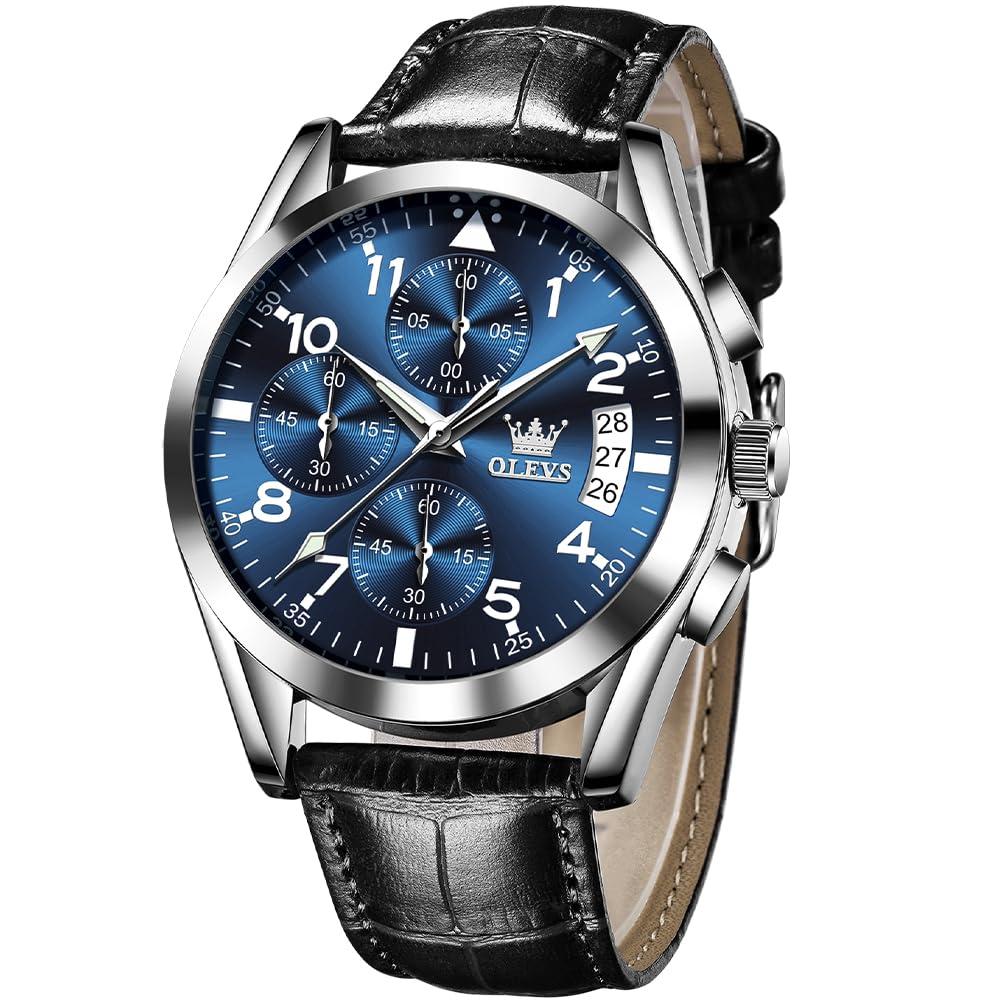 Reloj Olevs De Cuero Negro Multifunción Para Hombre Resistente Al Agua - Venta Internacional.