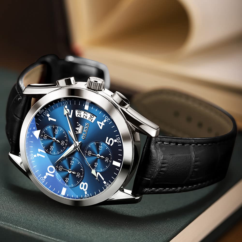 Foto 2 | Reloj Olevs De Cuero Negro Multifunción Para Hombre Resistente Al Agua - Venta Internacional.