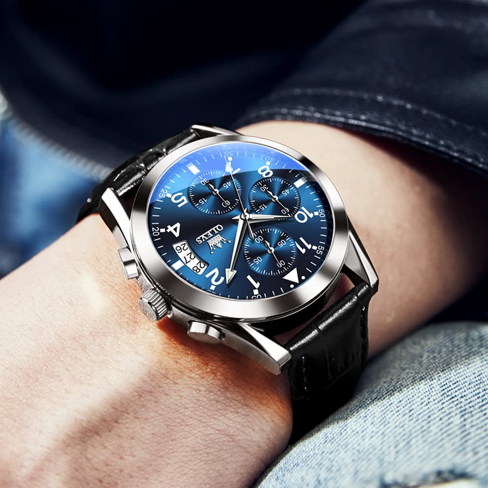 Foto 3 | Reloj Olevs De Cuero Negro Multifunción Para Hombre Resistente Al Agua - Venta Internacional.