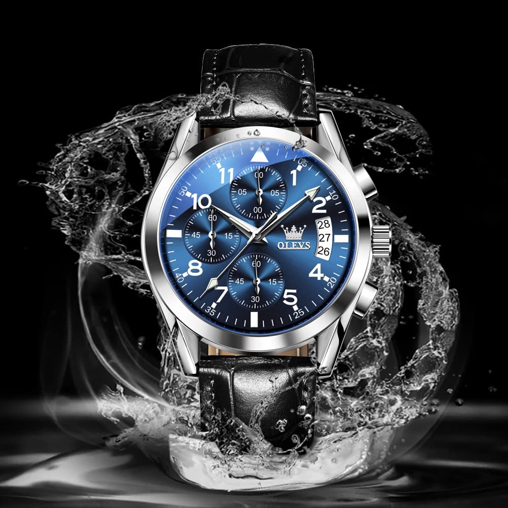 Foto 5 pulgar | Reloj Olevs De Cuero Negro Multifunción Para Hombre Resistente Al Agua - Venta Internacional.