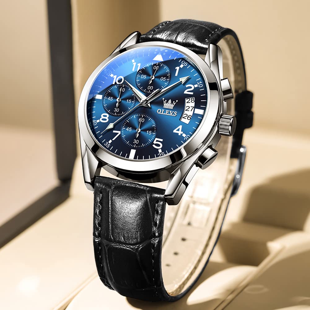 Foto 7 | Reloj Olevs De Cuero Negro Multifunción Para Hombre Resistente Al Agua - Venta Internacional.