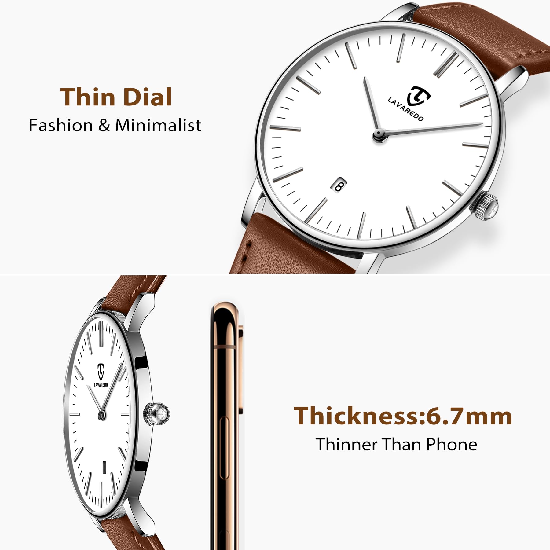 Foto 3 pulgar | Reloj L Lavaredo Para Hombre Llavaredo De Piel Extremadamente Fina - Venta Internacional.