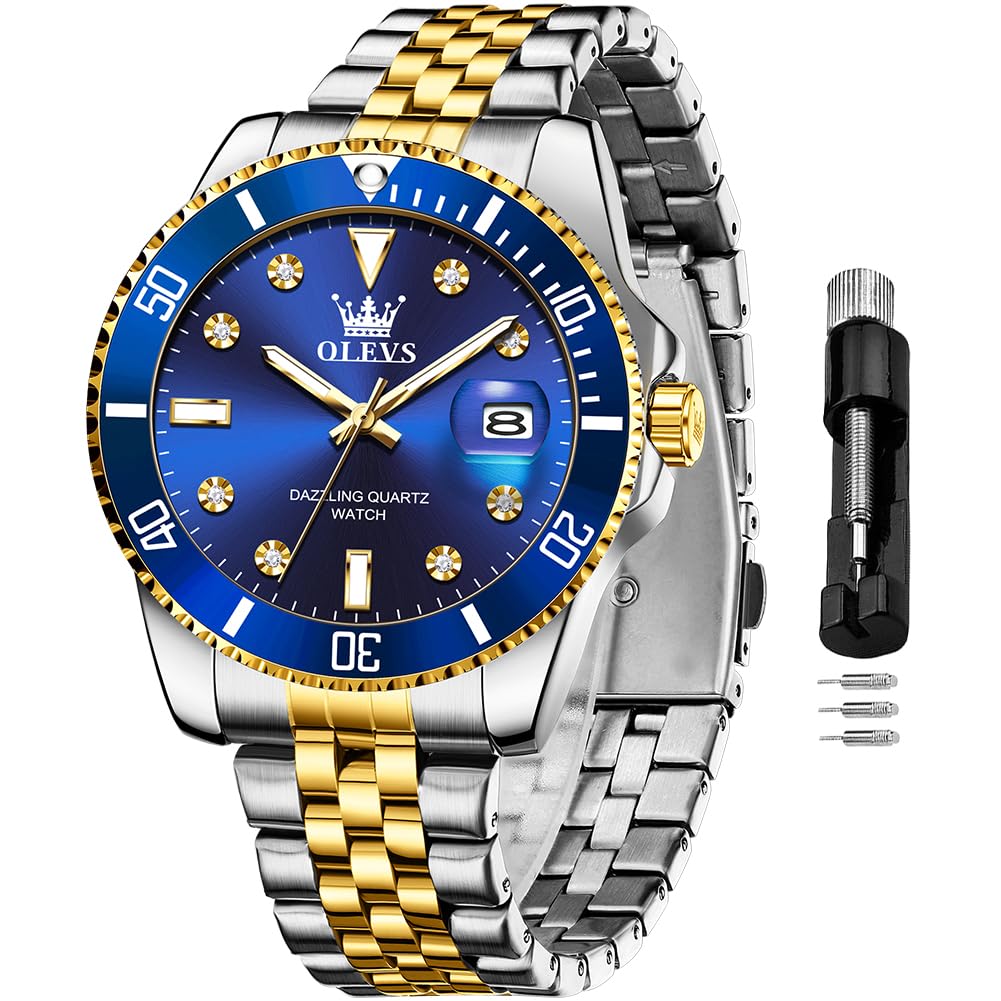 Reloj Olevs, Moderno Para Hombre, De Acero Inoxidable, Impermeable, Azul - Venta Internacional.