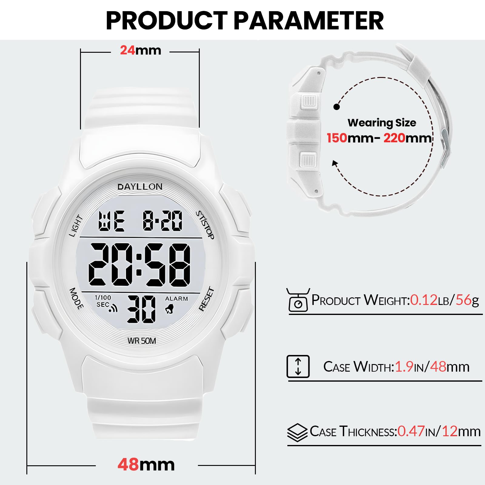 Foto 4 pulgar | Reloj Dayllon Digital Sports Impermeable Para Hombre, Color Blanco - Venta Internacional.