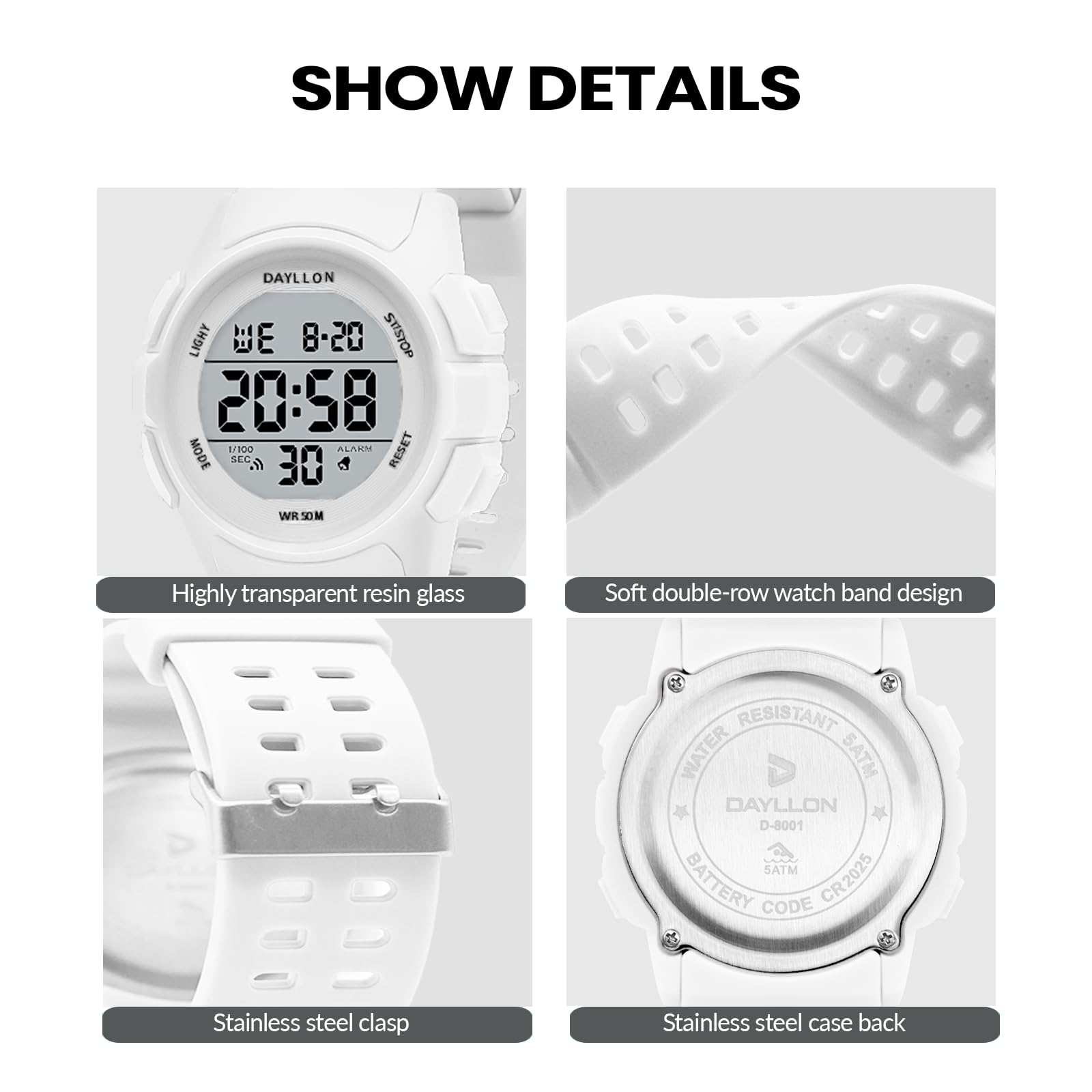 Foto 5 pulgar | Reloj Dayllon Digital Sports Impermeable Para Hombre, Color Blanco - Venta Internacional.
