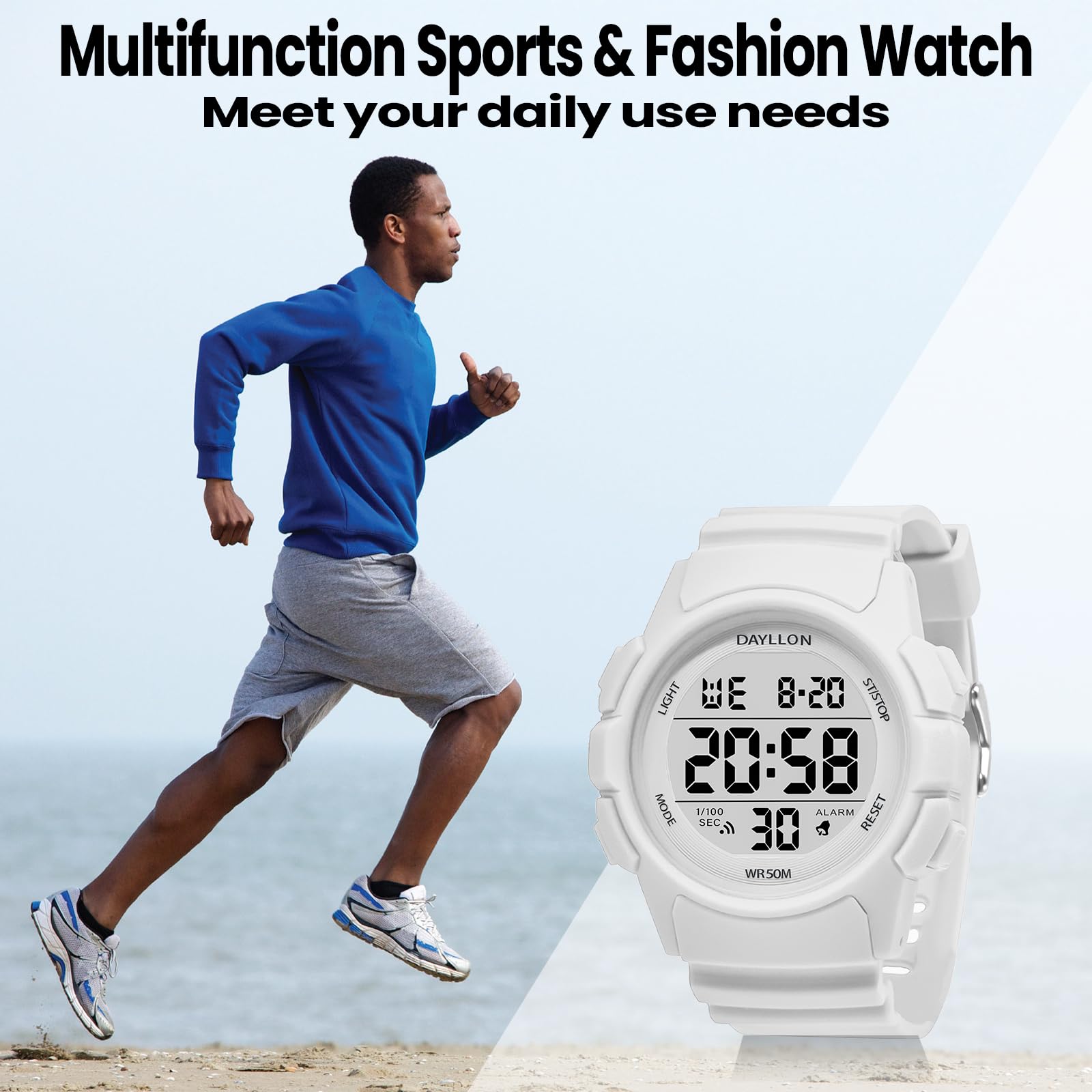 Foto 8 pulgar | Reloj Dayllon Digital Sports Impermeable Para Hombre, Color Blanco - Venta Internacional.