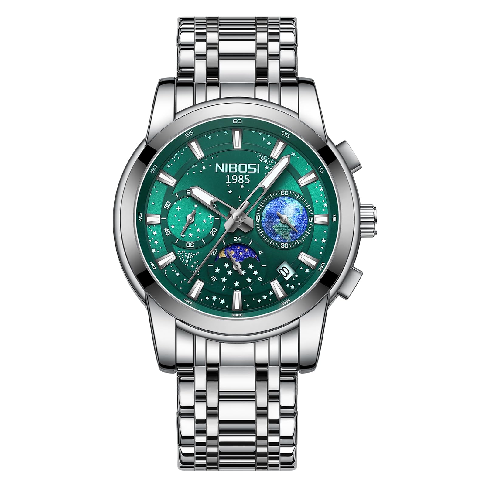Foto 2 | Reloj Nibosi Cronógrafo Analógico De Cuarzo De Acero Inoxidable Para Hombre - Venta Internacional.