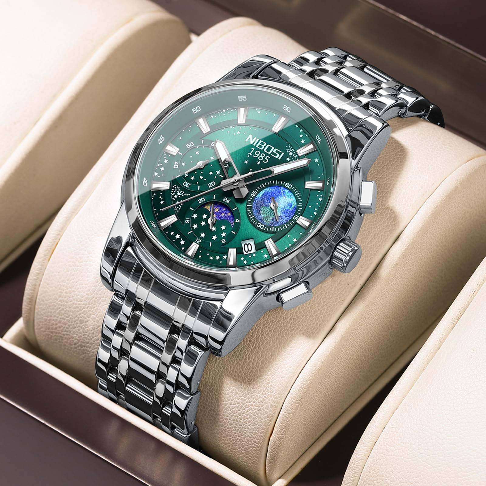 Foto 5 | Reloj Nibosi Cronógrafo Analógico De Cuarzo De Acero Inoxidable Para Hombre - Venta Internacional.