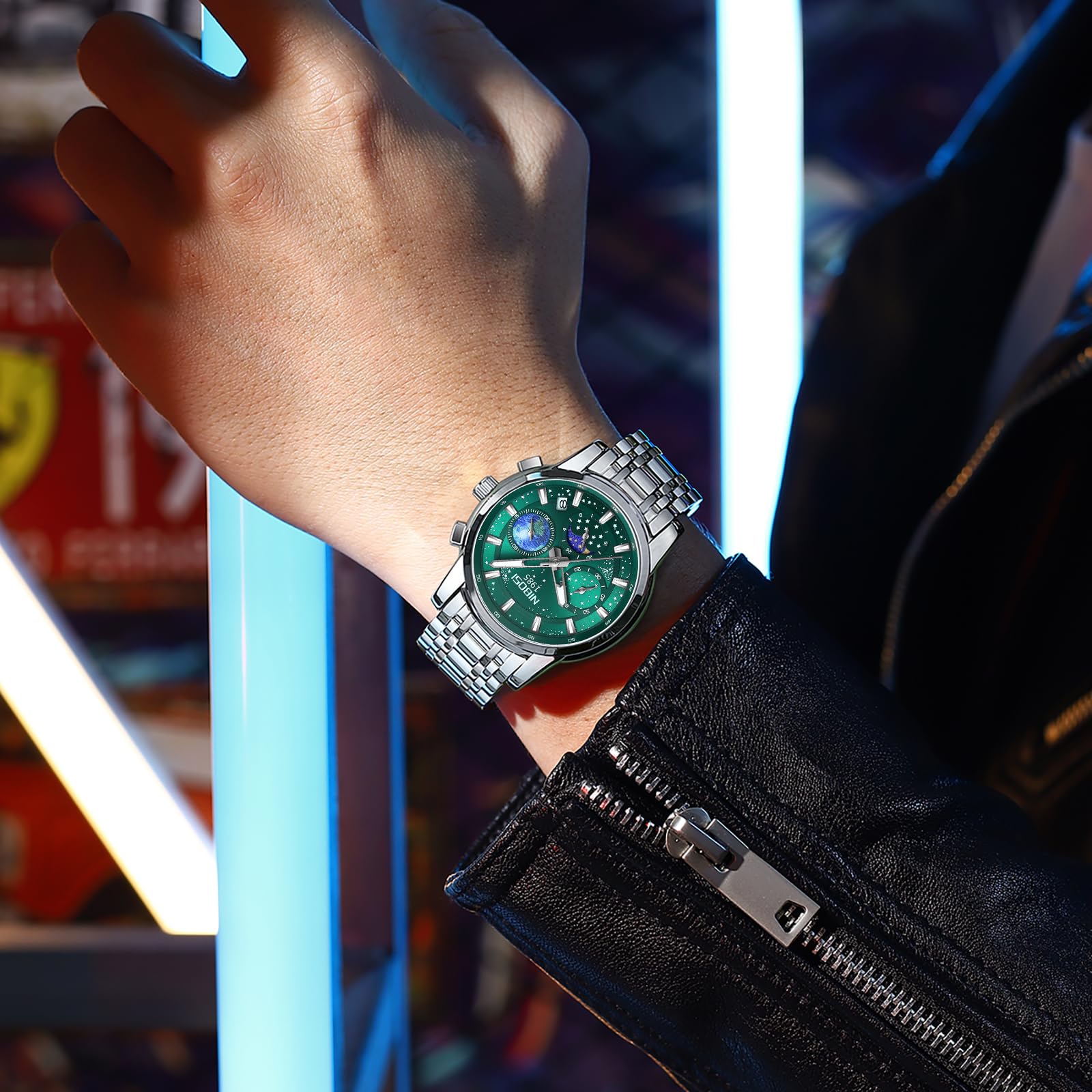 Foto 7 | Reloj Nibosi Cronógrafo Analógico De Cuarzo De Acero Inoxidable Para Hombre - Venta Internacional.