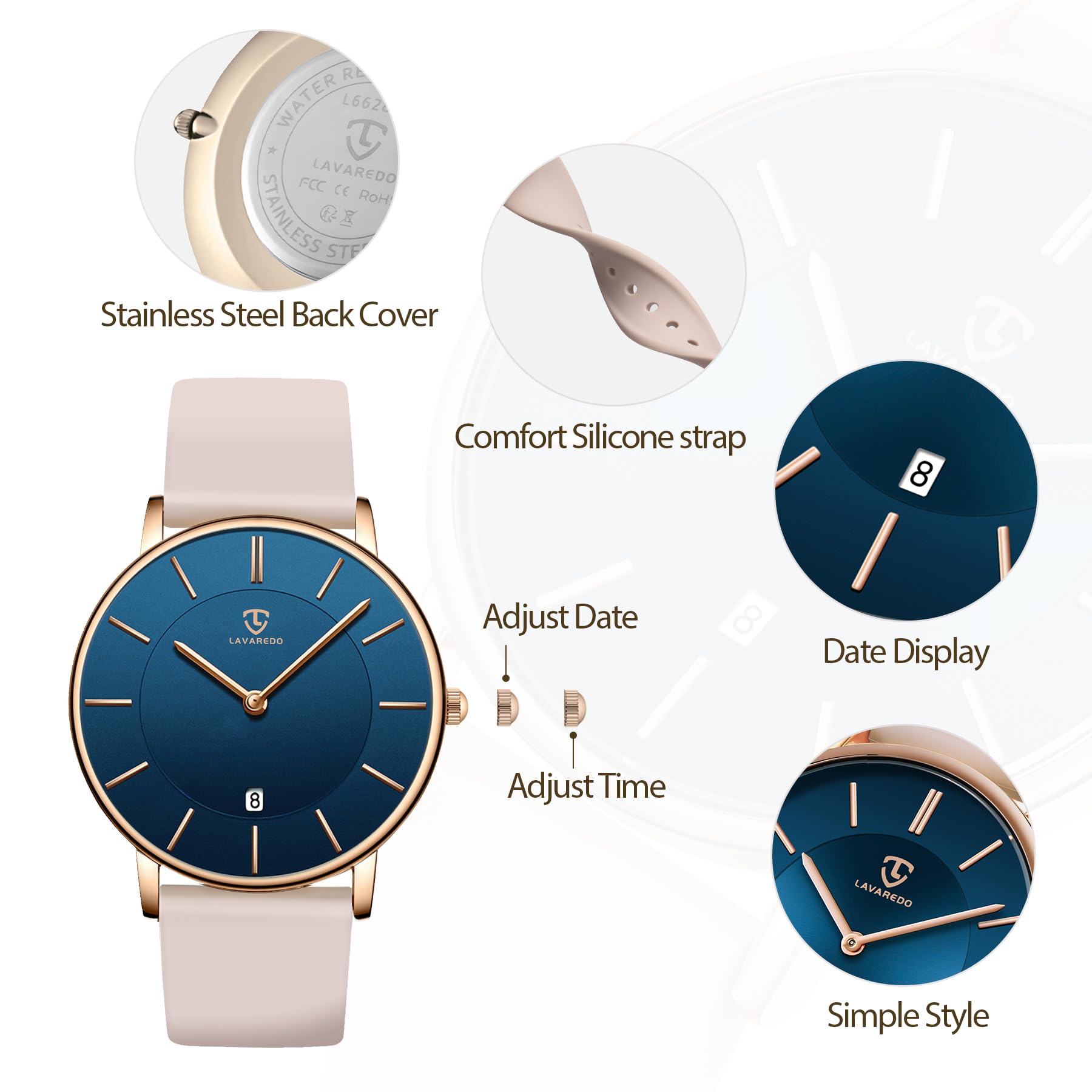 Foto 6 pulgar | Reloj L Lavaredo Para Hombre Llavaredo De Silicona Extremadamente Fina - Venta Internacional.