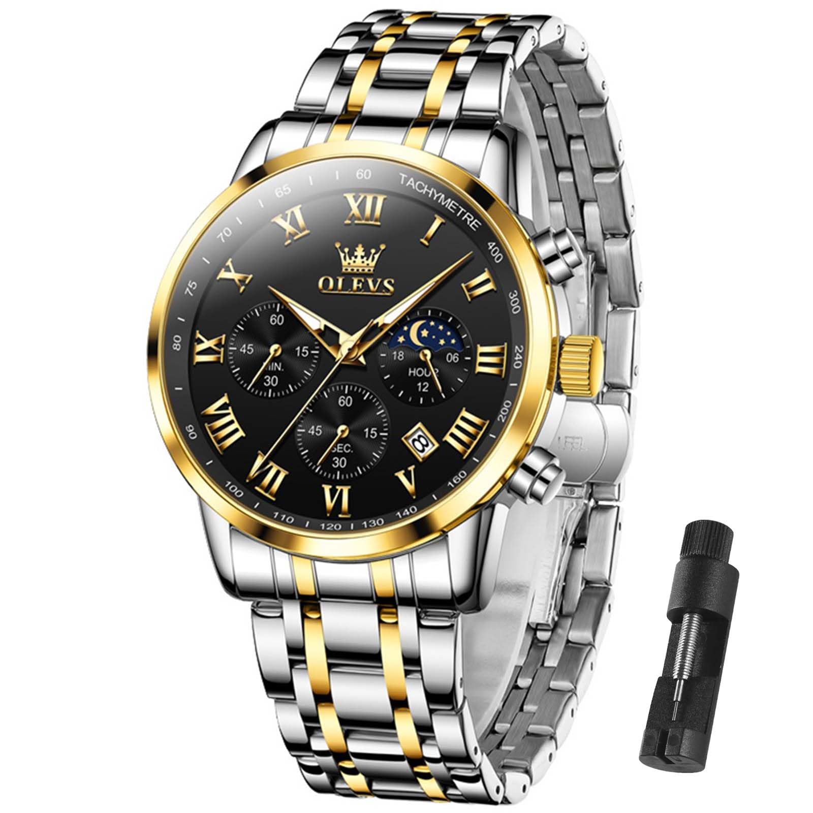 Foto 2 pulgar | Calendario Watch Olevs Gold Sliver De Acero Inoxidable Para Hombre - Venta Internacional.